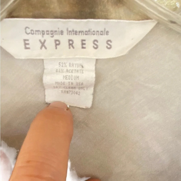 Y2K cream Tan Satin marble tie die blouse Loralai Gilmore Vibes long sleeve - Picture 5 of 6